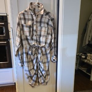 Fate Cream and Black Plaid Shirt Dress